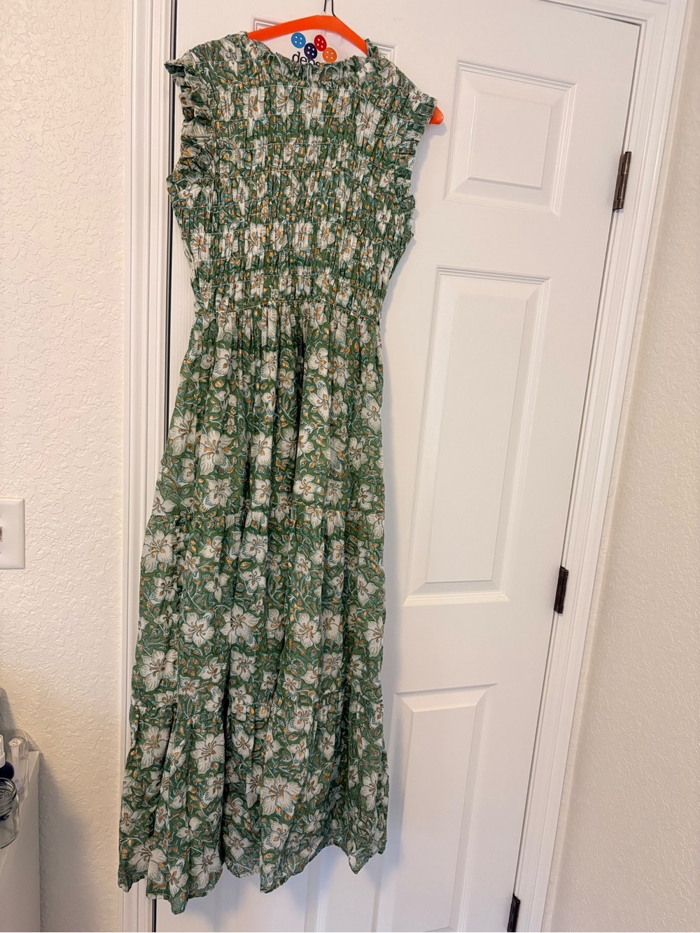 Oliphant Green Floral Smocked Maxi Dress size small